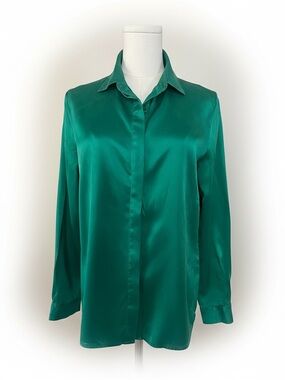 LILYSILK Mulberry Silk Blouse Emerald Green Size S